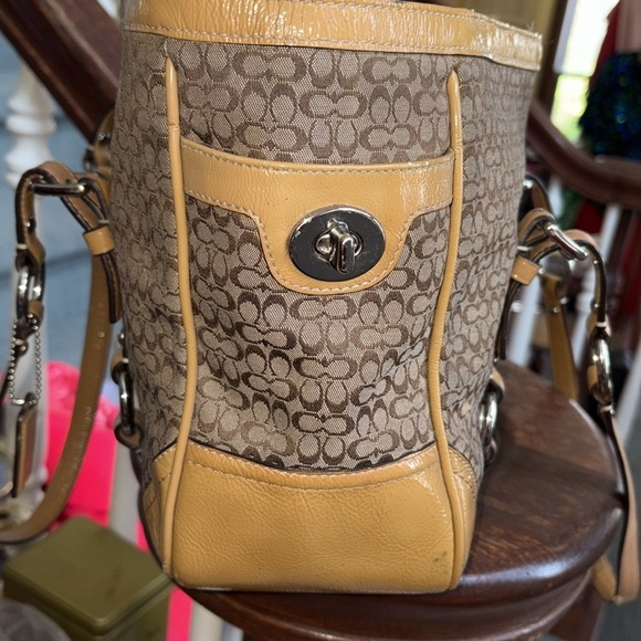 Coach  f12348 Rare mini c’s  shoulder bag  small tote
Brown/tan/mustard patent - Picture 9 of 15